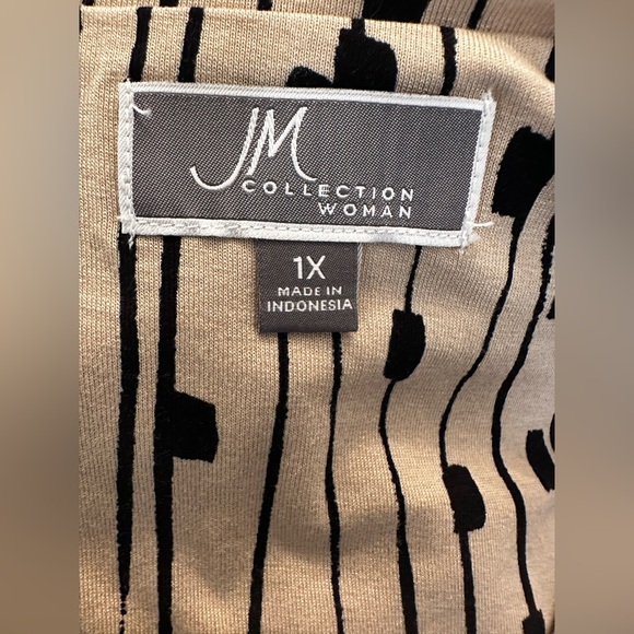 JM Collection - Beige and Black Dot Stripe Top - Plus Size 1X - Picture 5 of 6